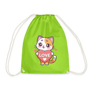 Kawaii Katzenherz-Liebe - Turnbeutel - Neongrün - Vorne