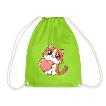 Pastel Heart Cuddly Cat - Drawstring Bag - neon green - Front