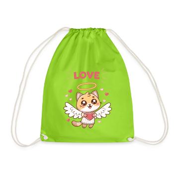 Chat Angélique Coeur et Ailes - Sac de sport léger - vert néon - Devant