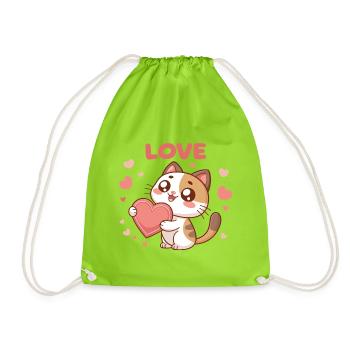 Kawaii-Katze trägt Liebesherz - Turnbeutel - Neongrün - Vorne