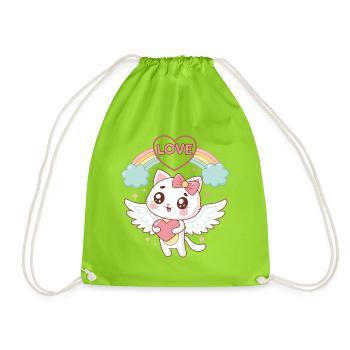 Chat ailé Arc en Ciel Amour - Sac de sport léger - vert néon - Devant
