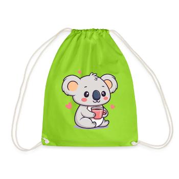 Koala Coffee Heart Kawaii - Drawstring Bag - neon green - Front