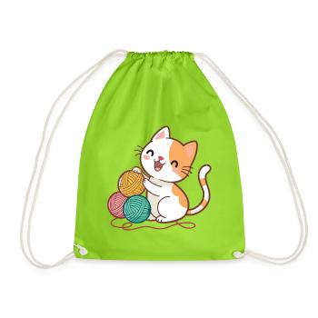Kitten and Colorful Balls - Drawstring Bag - neon green - Front