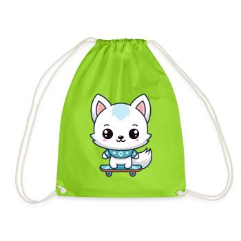 Little Fox Skateboard Blue - Drawstring Bag - neon green - Front