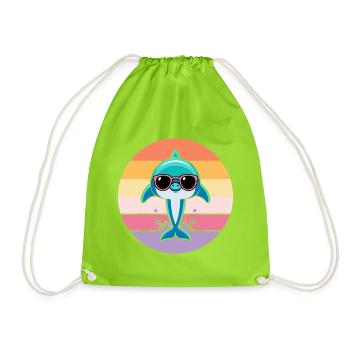 Pastel dolphin sunglasses - Drawstring Bag - neon green - Front
