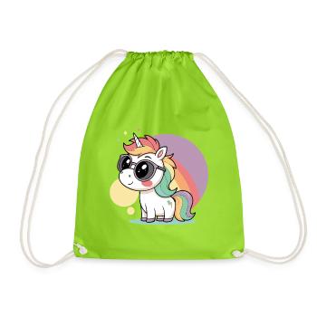 Licorne pastel en lunettes et arc ciel - Sac de sport léger - vert néon - Devant