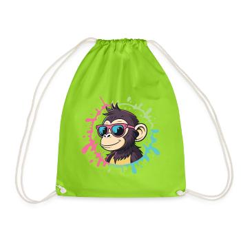 Cartoon Monkey Splash bunte rosa Brille - Turnbeutel - Neongrün - Vorne