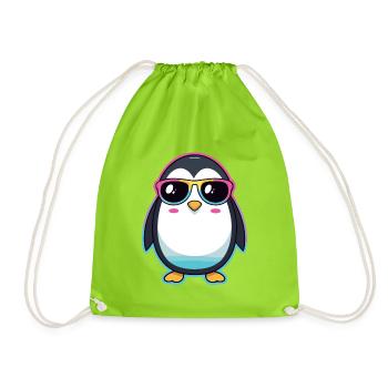 Chic Penguin in Rainbow Glasses - Drawstring Bag - neon green - Front