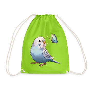 Wellensittich mit Schmetterling - Turnbeutel - Neongrün - Vorne