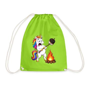 Funny Unicorn Camping Mishap - Drawstring Bag - neon green - Front