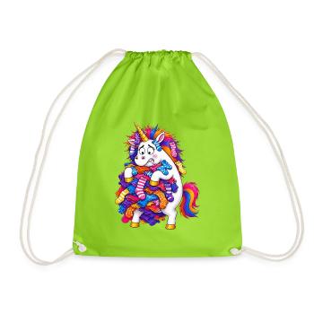 Unicorn Static Cling Laundry Fail - Drawstring Bag - neon green - Front