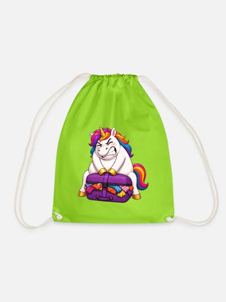 Einhorn Übergepackter Koffer - Turnbeutel - Neongrün