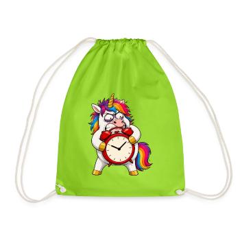 Grumpy Unicorn Alarm Clock Meltdown - Drawstring Bag - neon green - Front