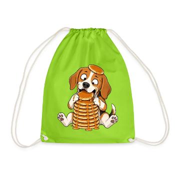 Beagle with Pancakes Funny Cartoon - Drawstring Bag - neon green - Front