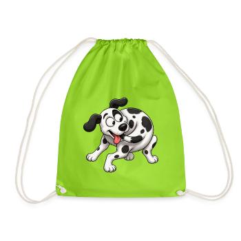 Dizzy Dalmatian Tail Chasing Tornado - Drawstring Bag - neon green - Front