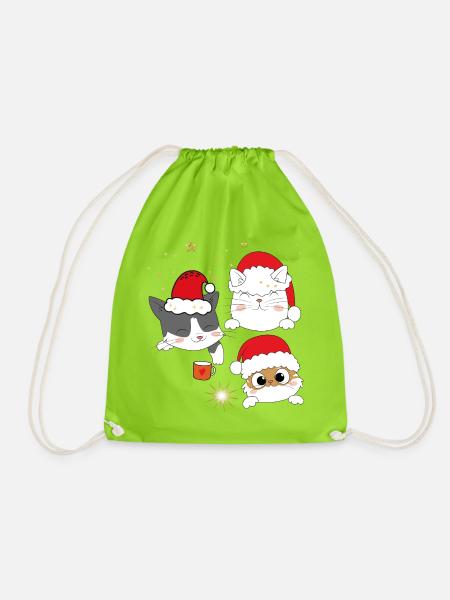 Katzen im Weihnachtsglanz - Turnbeutel - Neongrün