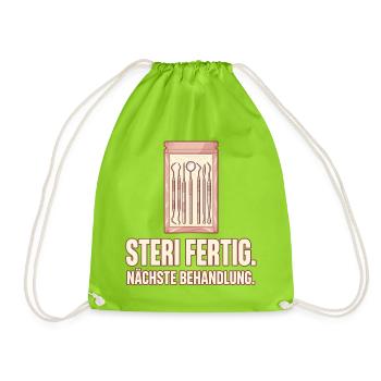 Steri fertig. Nächste Behandlung. ZFA - Turnbeutel - Neongrün - Vorne