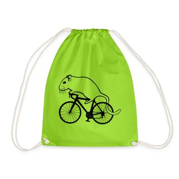 Rennmaus auf Rennrad - Turnbeutel - Neongrün - Vorne