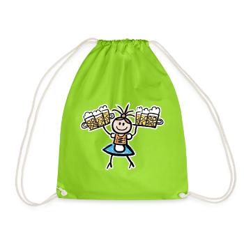 Kellnerin im Dirndl mit Biertablett - Turnbeutel - Neongrün - Vorne