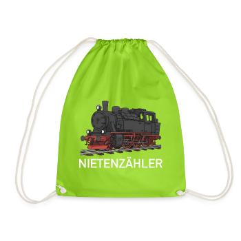 Nietenzähler Eisenbahn Lok Lokomotive - Turnbeutel - Neongrün - Vorne