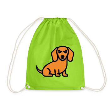 Dackel Hund Braun Comic - Turnbeutel - Neongrün - Vorne