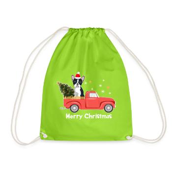 Frenchie Xmas Truck – Frohe Weihnachten - Turnbeutel - Neongrün - Vorne