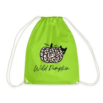 Halloween Katze – Leopard Kürbis, Halloween Shirt - Turnbeutel - Neongrün - Vorne