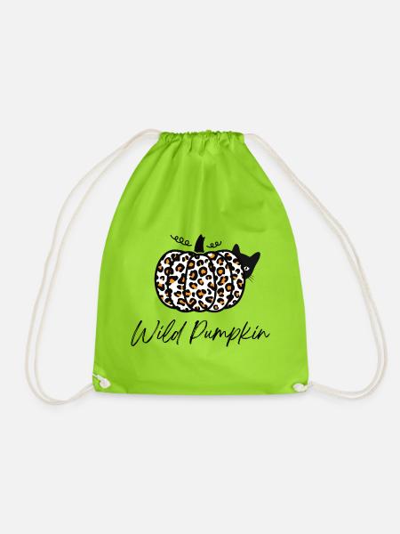 Halloween Katze – Leopard Kürbis, Halloween Shirt - Turnbeutel - Neongrün