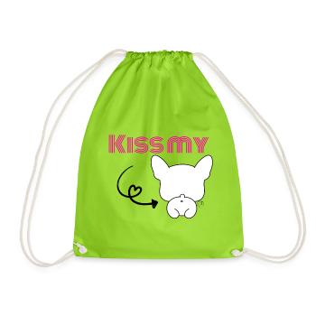 Kiss my Bulldog - Französischer Frechdachs - Turnbeutel - Neongrün - Vorne