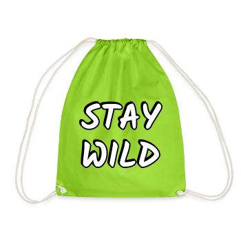 Stay Wild Bold White on Black - Drawstring Bag - neon green - Front
