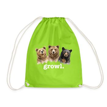 Bears Growl Funny Bear Lover Growl - Drawstring Bag - neon green - Front