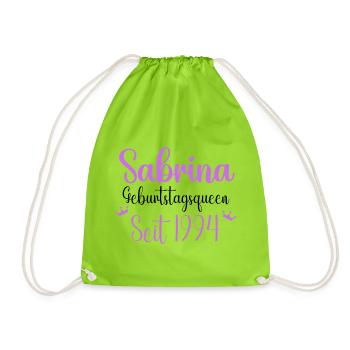 Sabrina Geburtstagsqueen Seit 1994 Geschenk - Turnbeutel - Neongrün - Vorne
