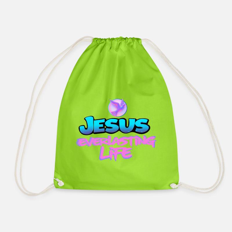 Jesus Everlasting Life Dove Christian Design - Drawstring Bag - neon green