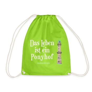 Warnemünde, Leben ist ein Ponyhof, Handzeichnung - Turnbeutel - Neongrün - Vorne