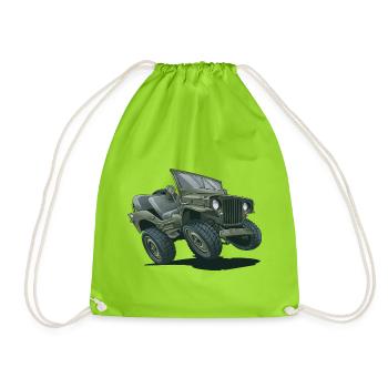 Willys MB Geländewagen Cartoon | RCCX - Turnbeutel - Neongrün - Vorne
