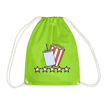 5 Star Movie Night Cinema Popcorn And Soda Review - Drawstring Bag - neon green - Front