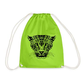 Leopard / Kopf - Turnbeutel - Neongrün - Vorne