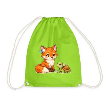 Fox and a cute turtle - Drawstring Bag - neon green - Front