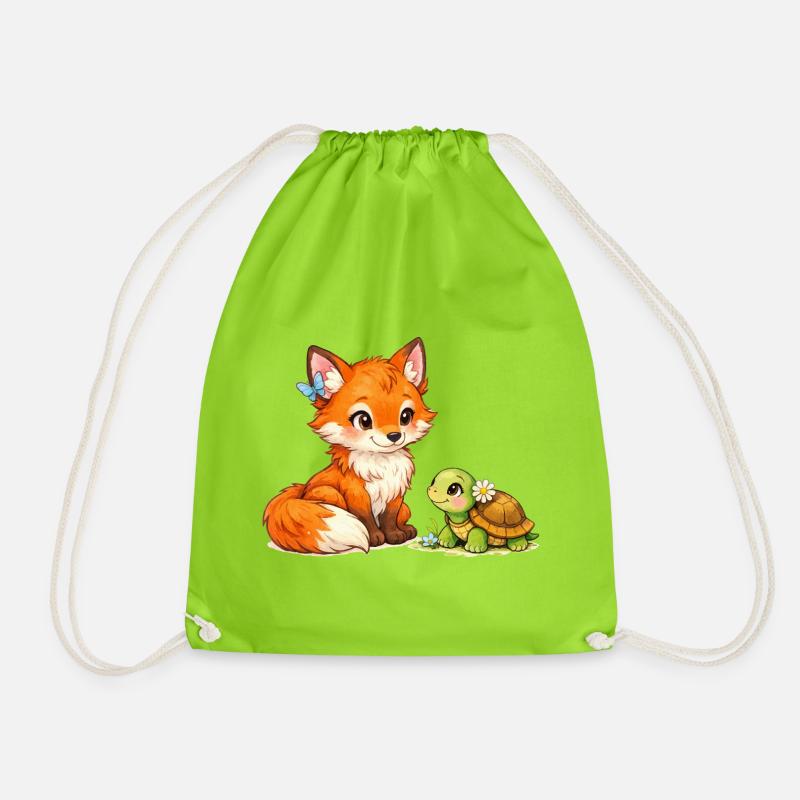 Fuchs und eine niedliche Schildkröte - Turnbeutel - Neongrün