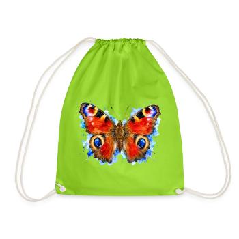 Pfauenschmetterling Aglais io Aquarell-Stil - Turnbeutel - Neongrün - Vorne