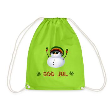 Rasta Schneemann God Jul - Schwedisch - Turnbeutel - Neongrün - Vorne
