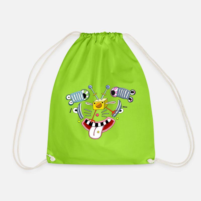 Funny picture, naughty clown chick face - Drawstring Bag - neon green
