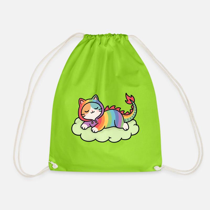 Entspannte Regenbogen-Drachenkatze auf Wolke - Turnbeutel - Neongrün