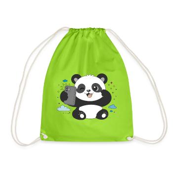 Niedlicher Panda macht Selfie – Lustiges Motiv - Turnbeutel - Neongrün - Vorne