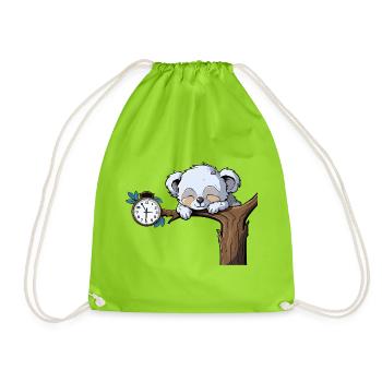 Sleeping koala on the clock branch - Drawstring Bag - neon green - Front