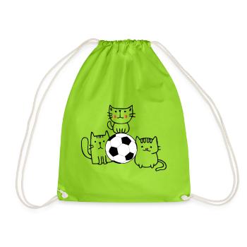 Katzen mit Fußball - Turnbeutel - Neongrün - Vorne