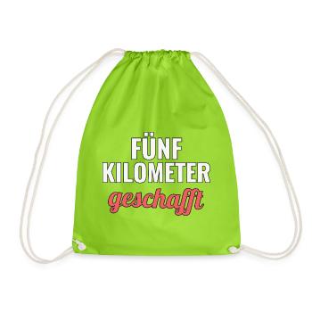 Erster Fünf Kilometer Lauf Geschenkidee - Turnbeutel - Neongrün - Vorne