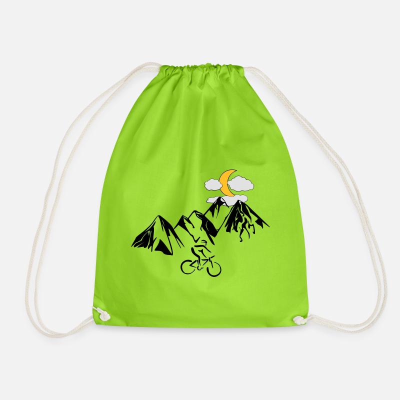 Mountainbiker mit Bergen - Turnbeutel - Neongrün