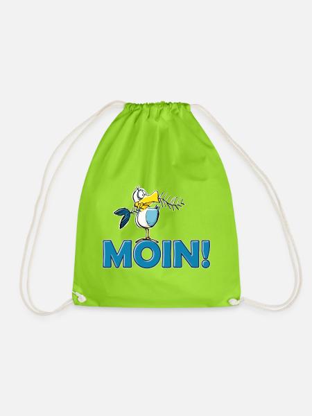 lustige Moin Möwe mit Gräte - Turnbeutel - Neongrün