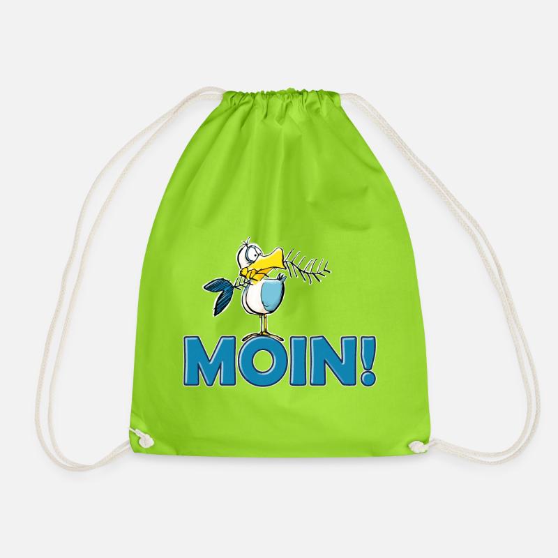 lustige Moin Möwe mit Gräte - Turnbeutel - Neongrün